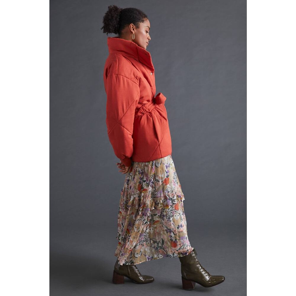 Anthropologie Alexandra Bueno Belted Puffer Coat Terra Cotta - S - Picture 2 of 4